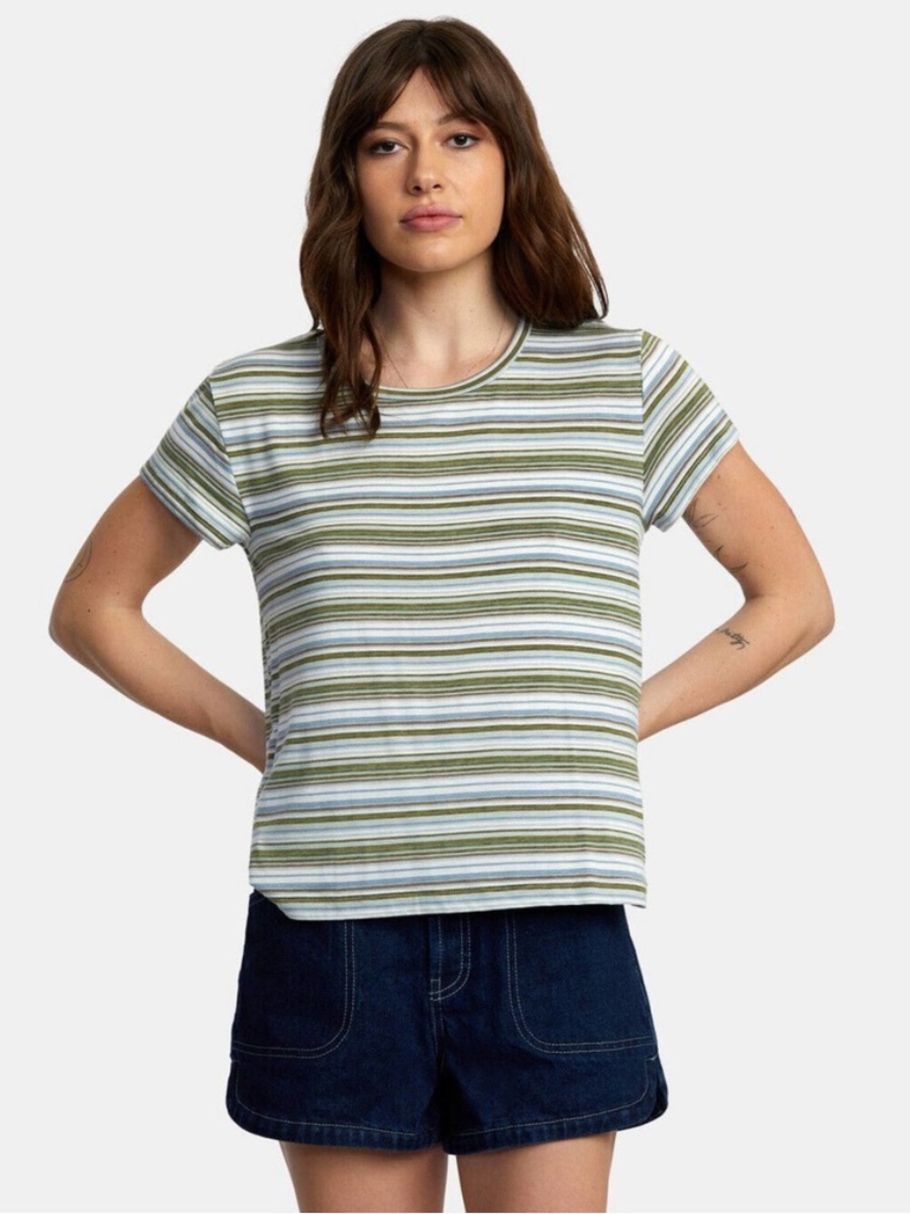 RVCA Modal Green Striped Recess Tee